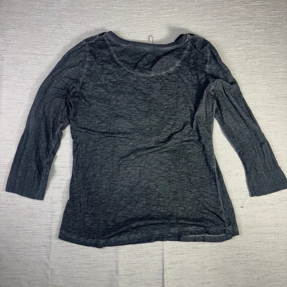 Free People Charcoal Gray Sequin Bib Henley Long Sleeve Burnout Top Large